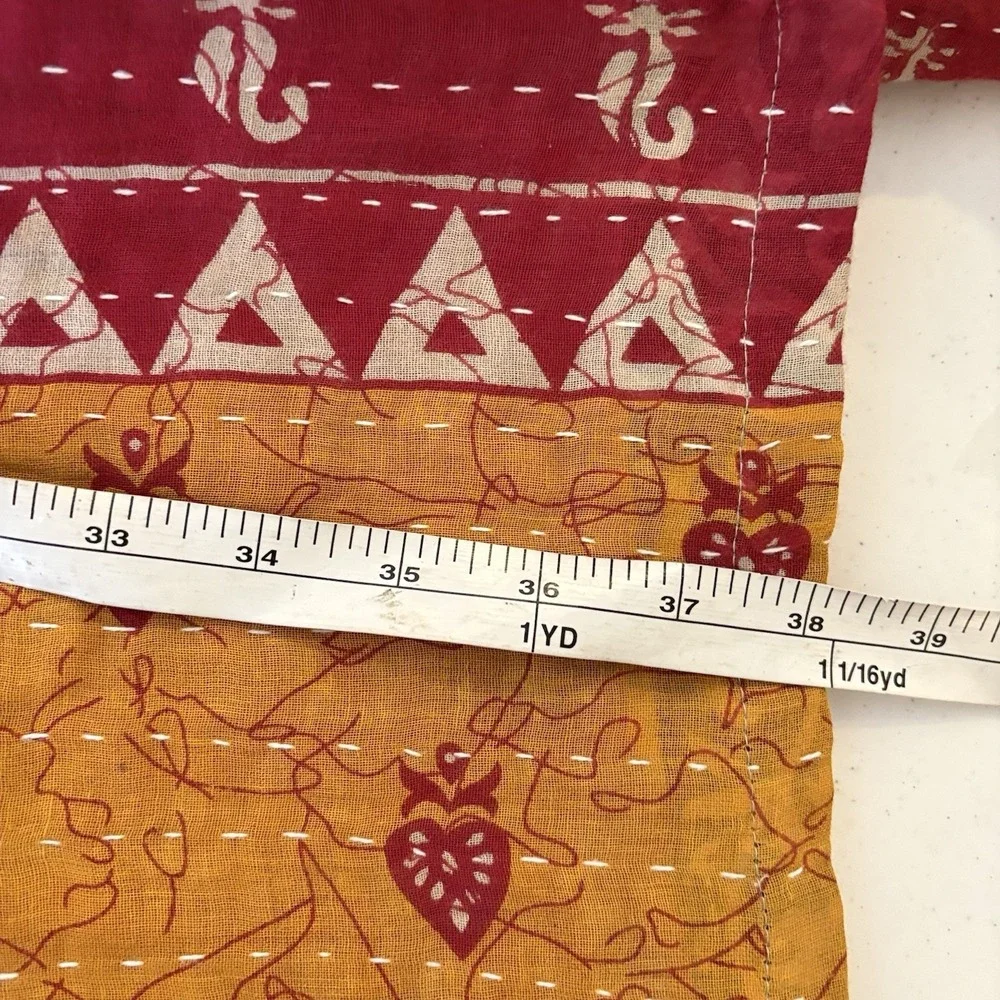 Womens Indian Mid Length Kantha Jacket OS Coloful‎ Floral Mixed Print Pockets